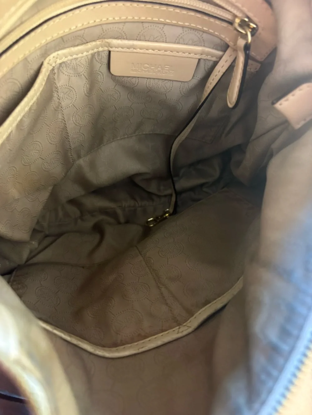 Michael Kors Brown Logo Shoulder Bag with Light Tan Trim